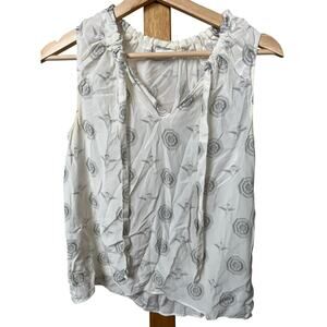 Ecru 100% Silk Women White Floral Top Size Small